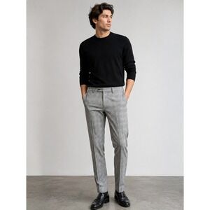 Topman Gray Glen Plaid Dress Pants Men's 34x34 Slim Straight Career Trousers